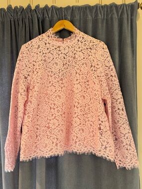 J. Crew Pink Lace Long-Sleeve Blouse